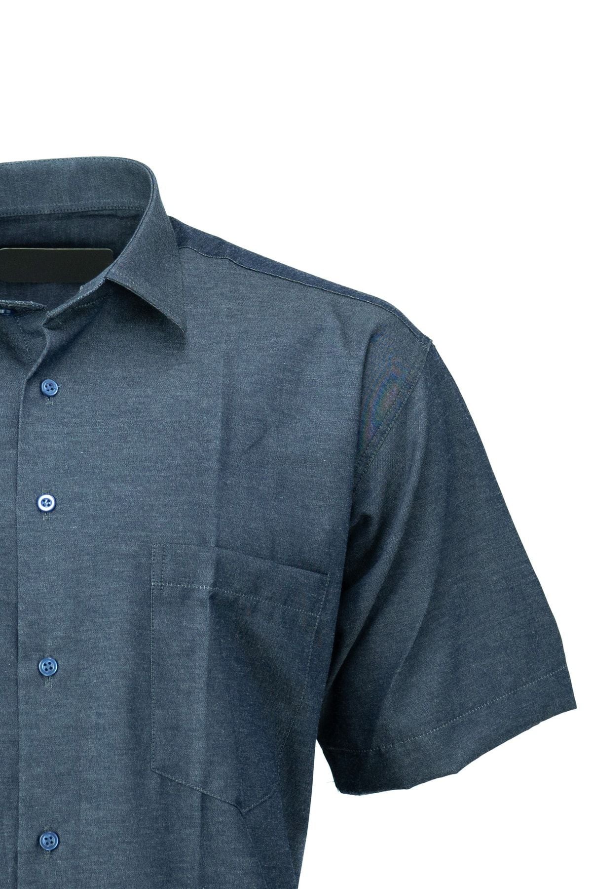 Erkek Düz Renk Kısa Kollu Tam Kalıp Rahat Kesim Cepli Yakası Düğmeli Pamuklu Klasik Gömlek